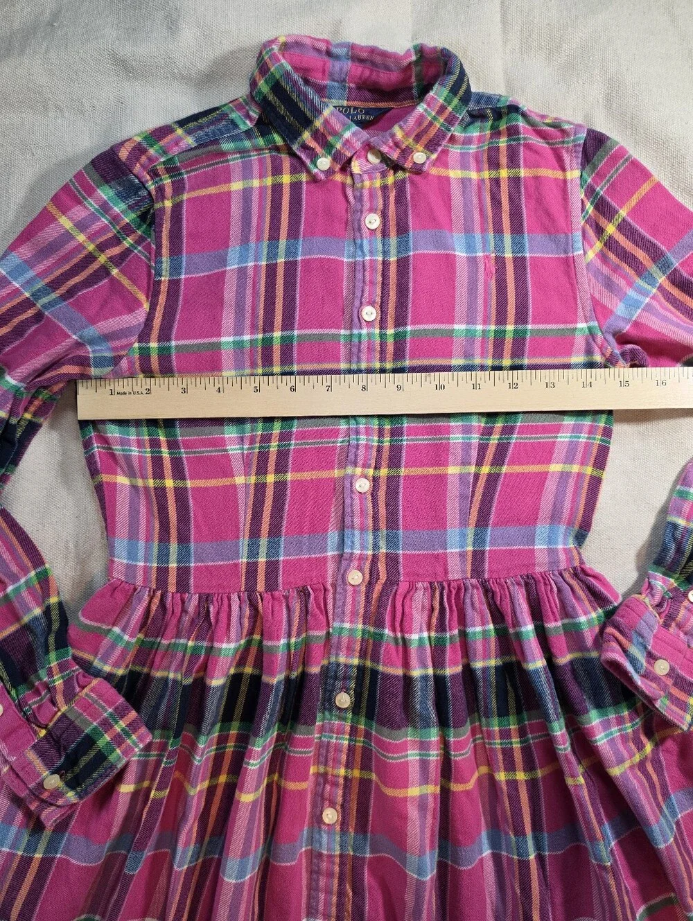 Polo Ralph Lauren Girl's Pink Plaid Button-Down Shirt Dress Size 14